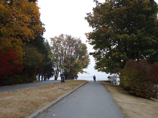 Cycling on the east side of Stanley Park, fall 2012