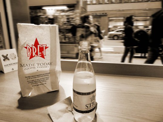 Grabbing a quick lunch at Pret a Manger near Times Square